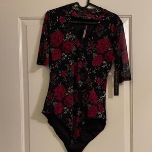Almost Famous Black and Red Floral Bodysuit